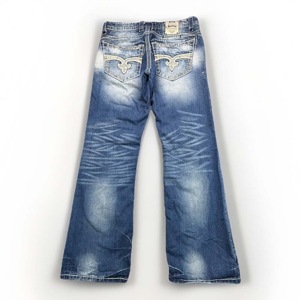 Rock Revival Jeans Men's‎ 34 Distressed Faded Bootcut Thick Stitch FITS 36x33